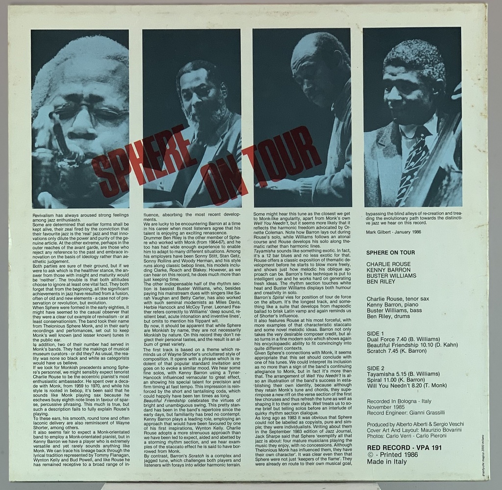 Sphere - On Tour [Charlie Rouse/Kenny Barron/Buster Williams/Ben Riley] - Sphere on Tour  (LP usado)