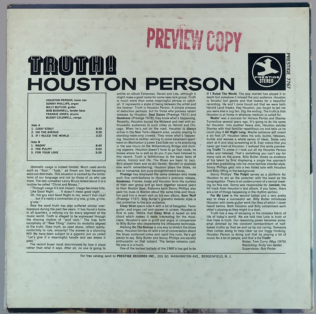 Houston Person - Truth! (LP usado)