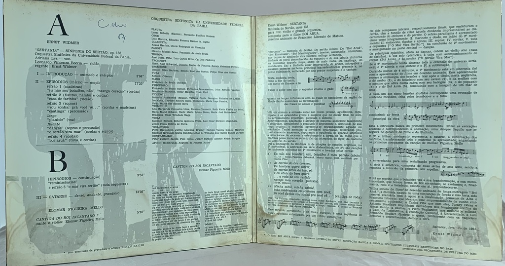 Ernst Widmer, Elomar Figueira Mello e Orquestra Sinfônica da Universidade Federal da Bahia - Sertania ( LP usado)