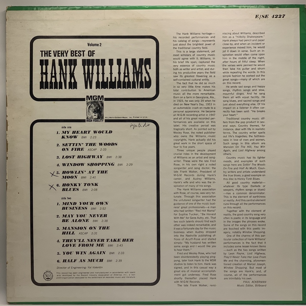 Hank Williams - The Very Best of Hank Williams Volume 2 (LP usado)