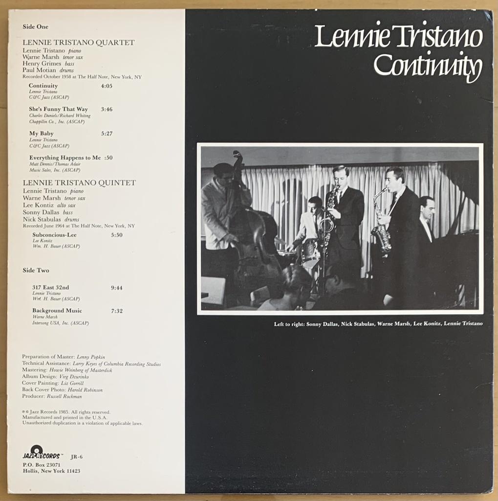 Lennie Tristano - Continuity (LP usado)