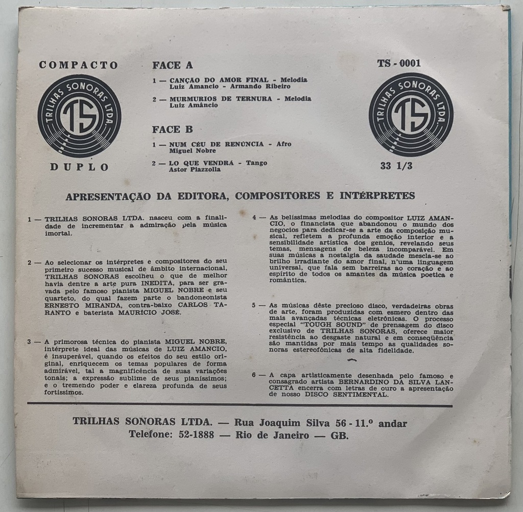 Miguel Nobre Quarteto - Canção do Amor Final + 3 (Vinil EP 7" usado)