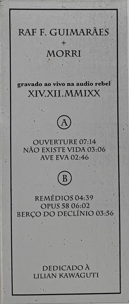 Raf F. Guimarães + Morri - Gravado ao Vivo na Audio Rebel XIV.XII.MMIXX (LP novo)