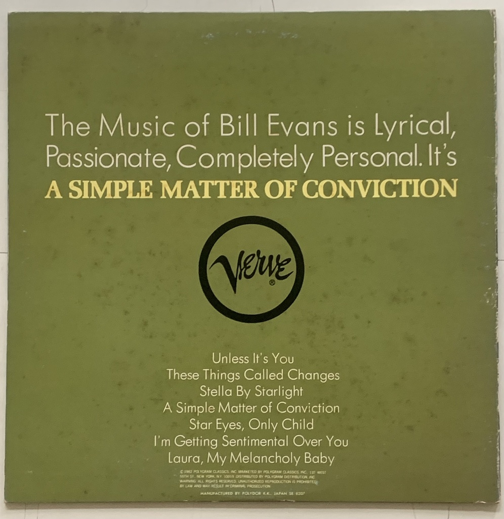 Bill Evans, Shelly Manne, Eddie Gomez - A Simple Matter of Conviction (LP usado)