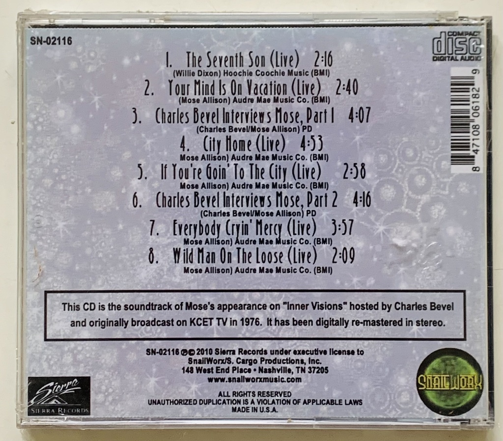 Mose Allison - Live on "Inner Visions" (CD novo)
