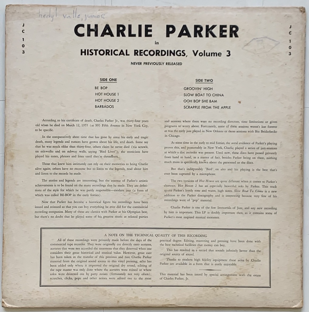 Charlie Parker – Le Jazz Cool, Historical Recordings, Vol. 3 (LP usado)