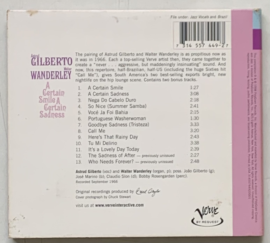 Astrud Gilberto / Walter Wanderley - A Certain Smile a Certain Sadness (CD usado)