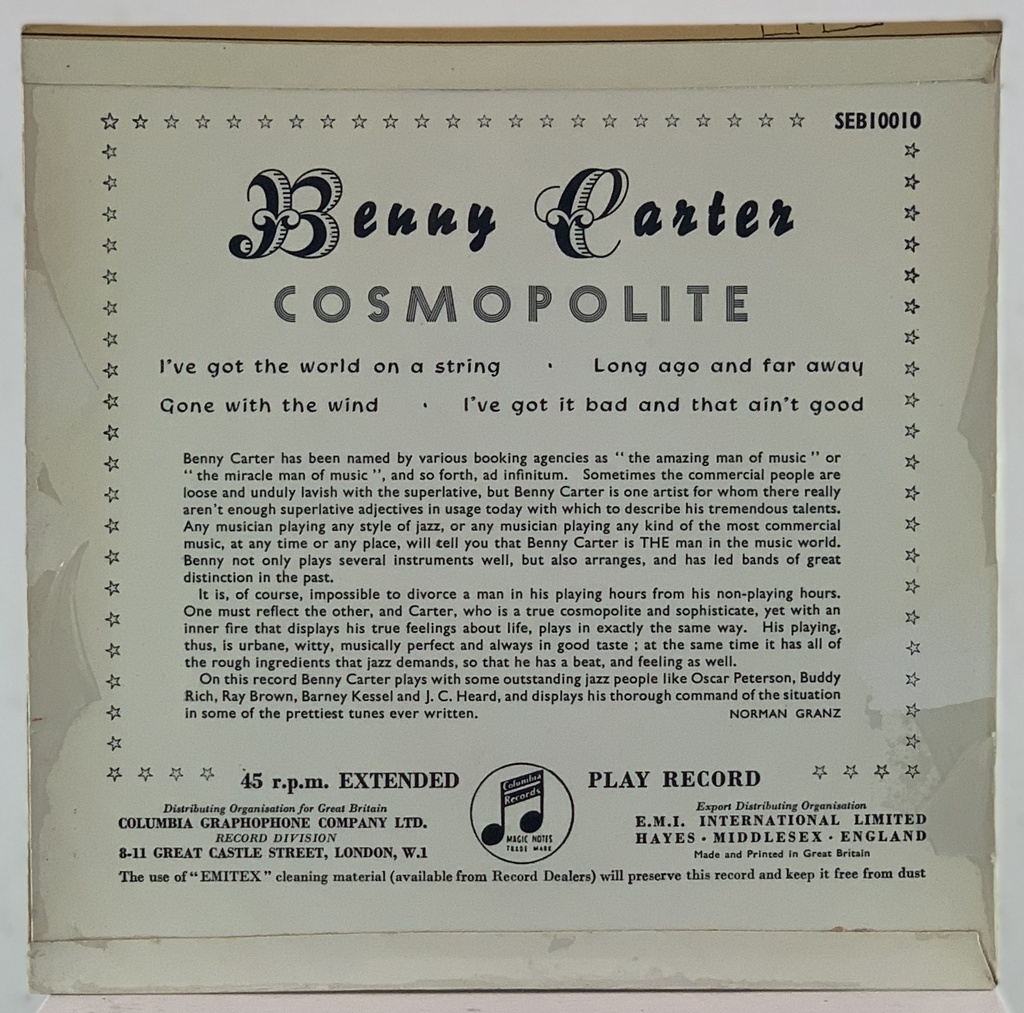 7"- Benny Carter - Cosmopolite (usado)