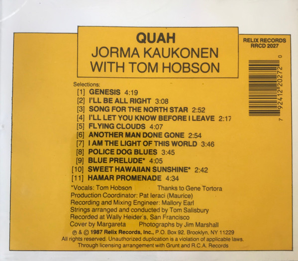 Jorma Kaukonen With Tom Hobson - Quah (CD usado)