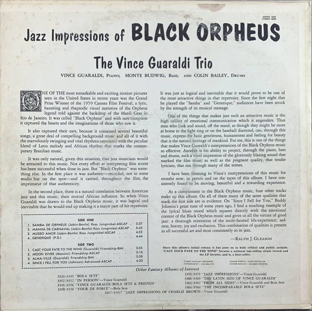 Vince Guaraldi Trio - Jazz Impressions Of Black Orpheus (LP usado)