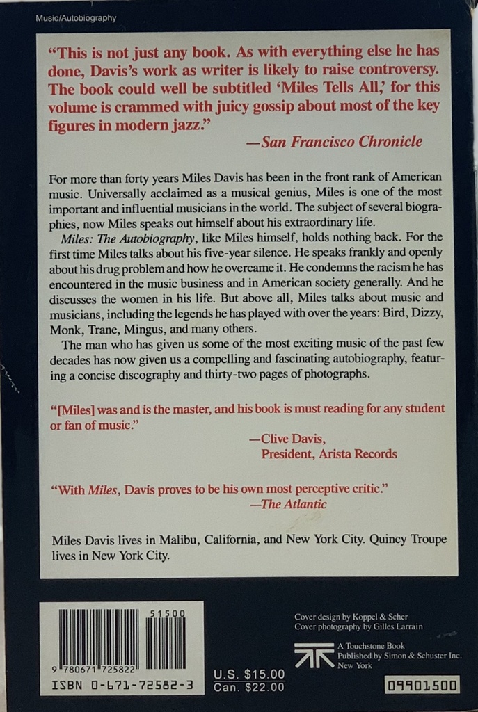 Miles, The Autobiogarphy - Miles Davis with Quincy Troupe (livro usado)