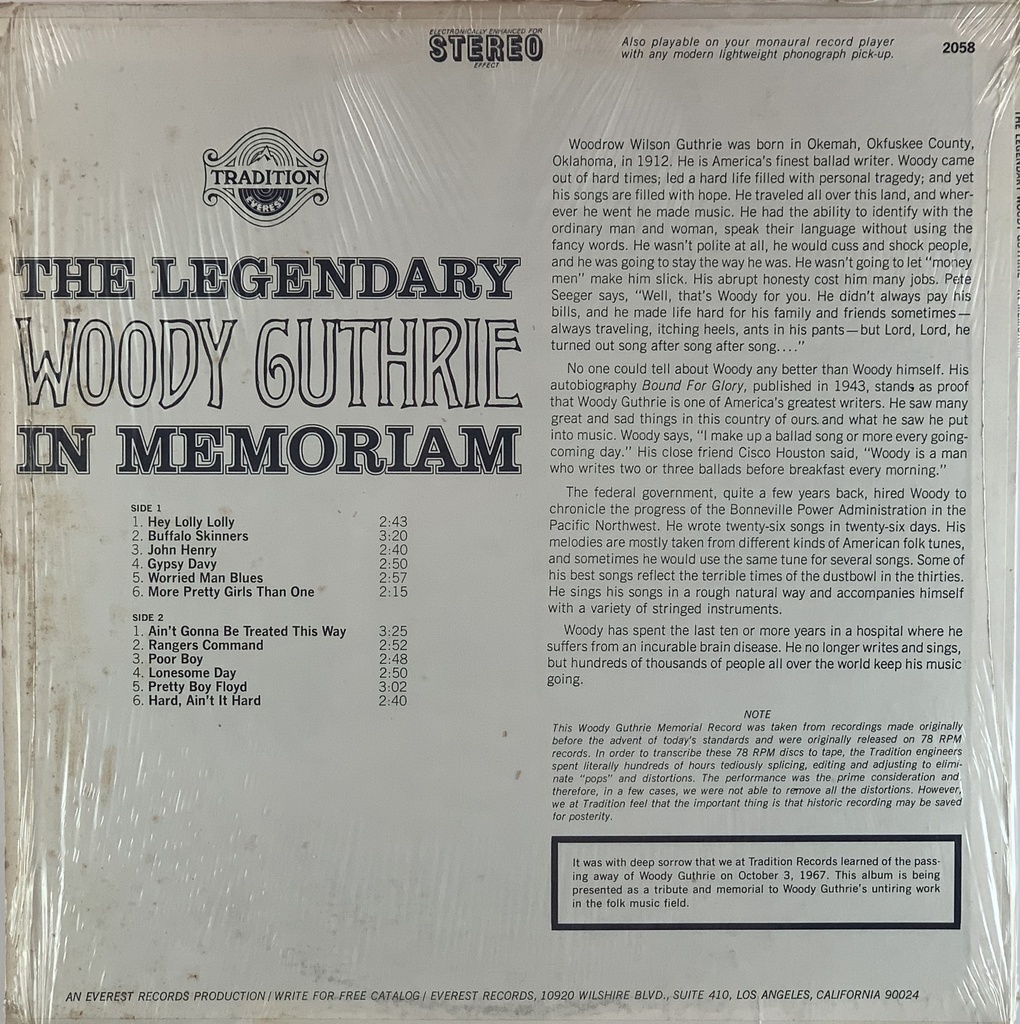 Woody Guthrie - Legendary/In Memoriam (LP usado)