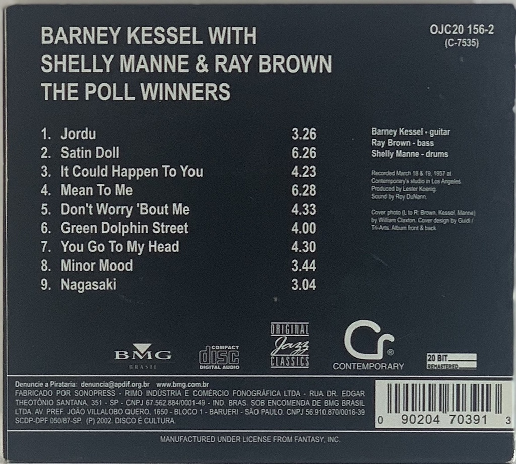 Barney Kessel With Shelly Mane And Ray Brown - The Poll Winners (CD usado)