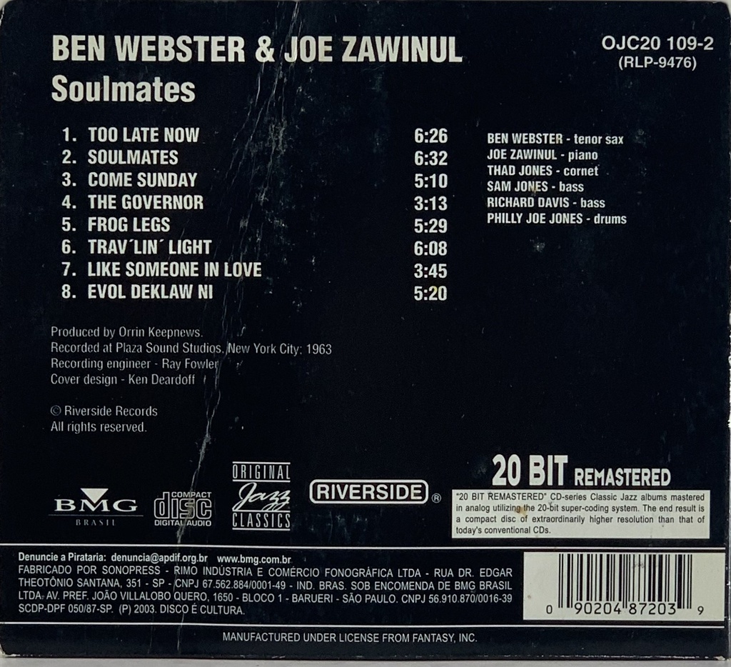 Ben Webster And Joe Zawinul - Soulmates (CD usado)