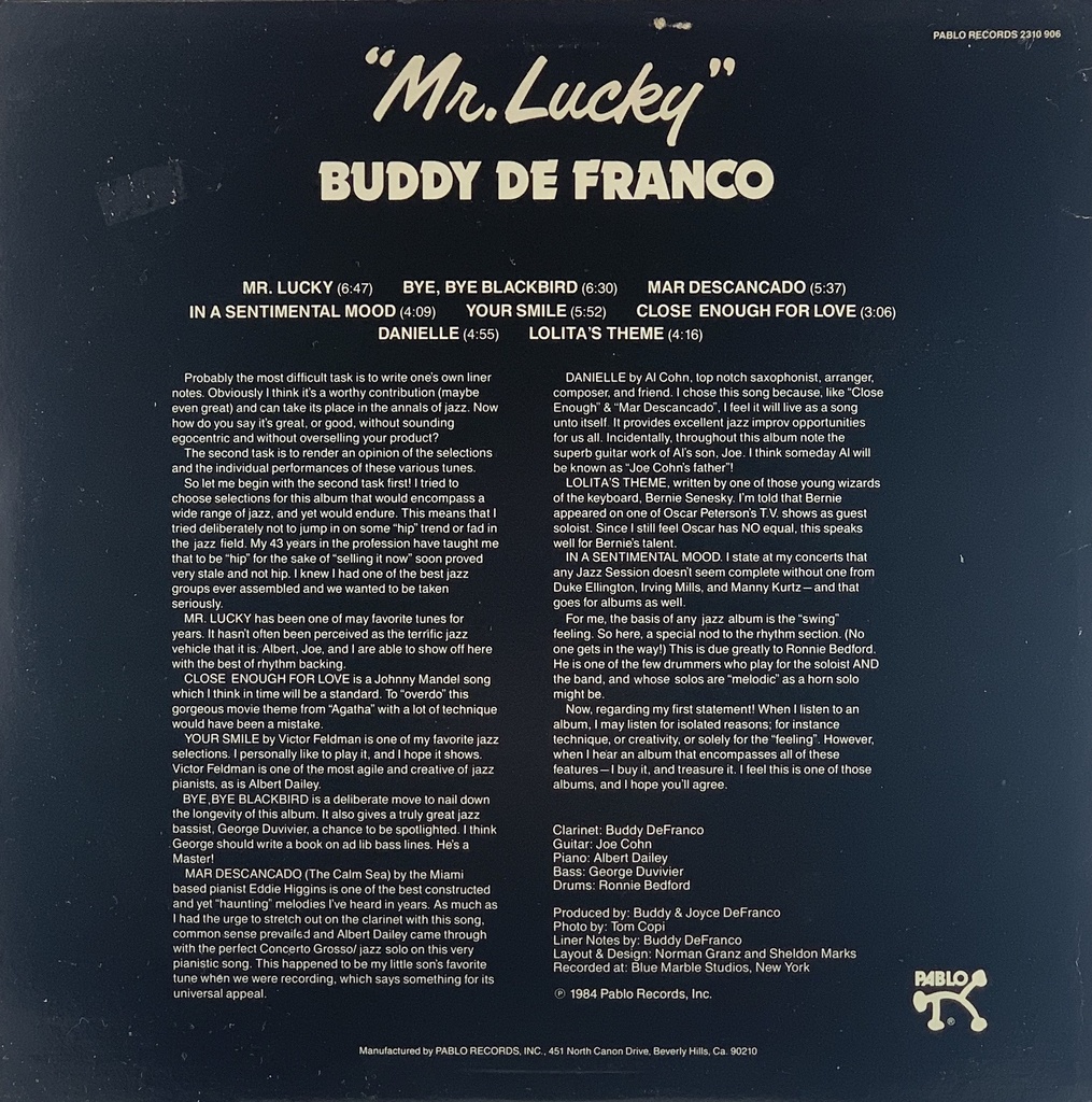 Buddy de Franco - "Mr. Lucky" (LP usado)