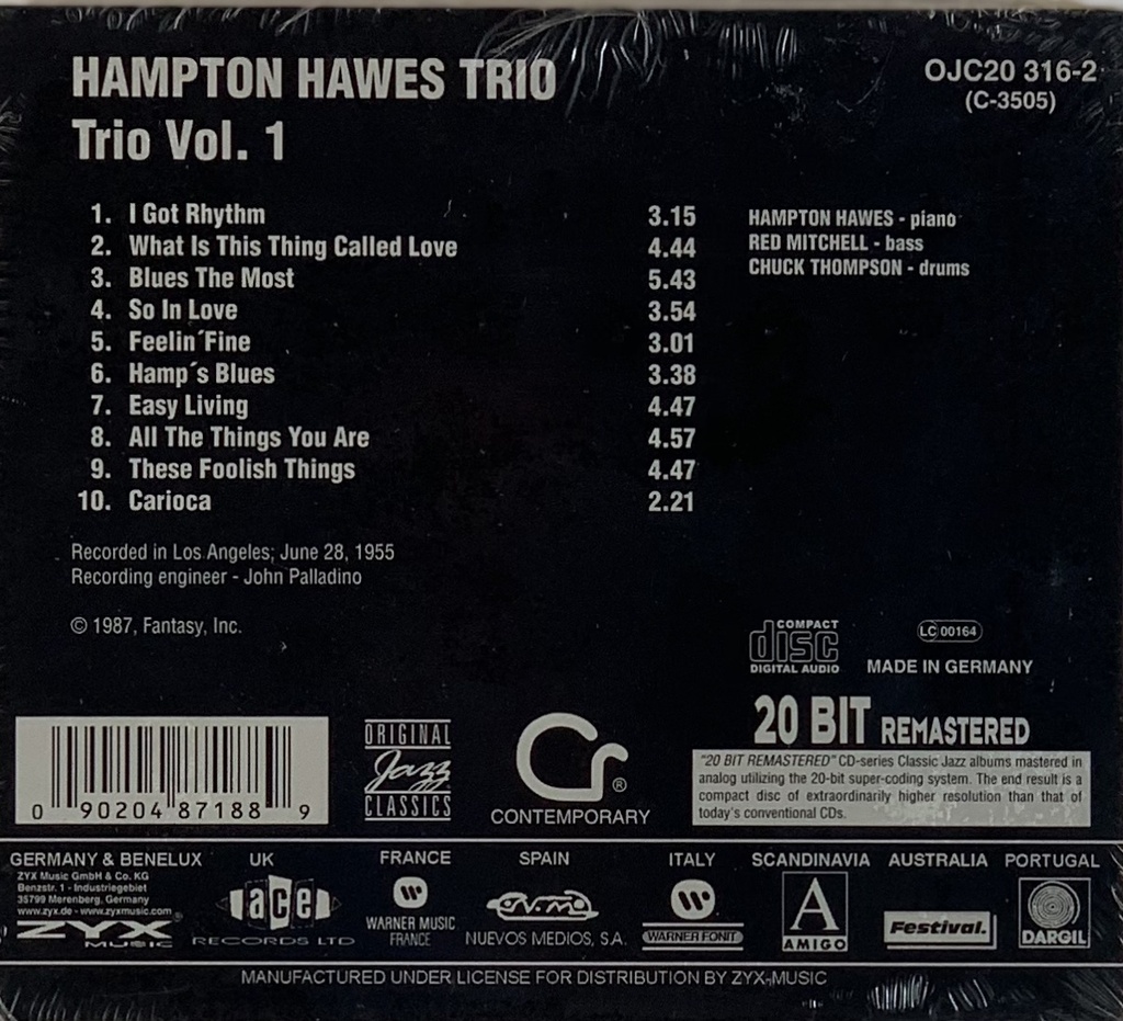 Hampton Hawes Trio - Vol 1 (CD novo)