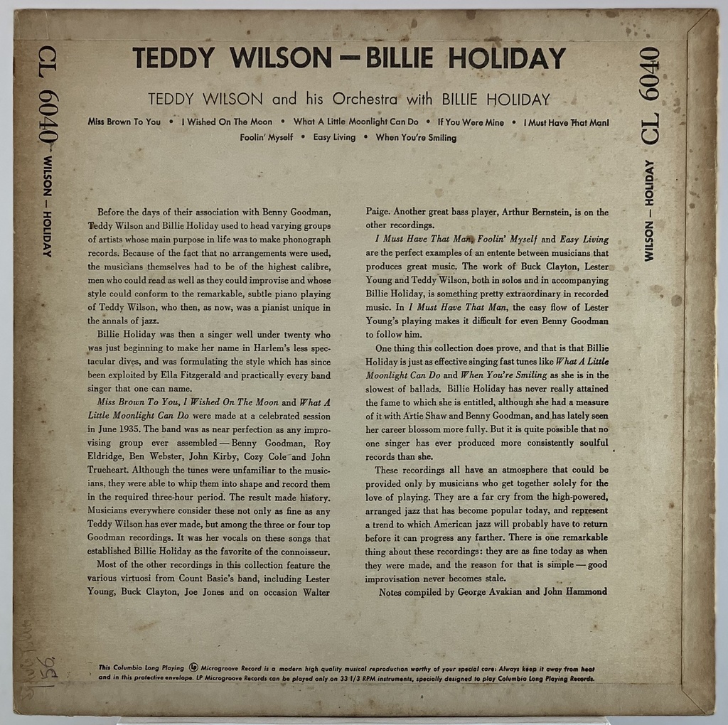 Teddy Wilson/Billie Holiday - Teddy Wilson and His Orchestra Feat. Billie Holliday (LP 10" usado)