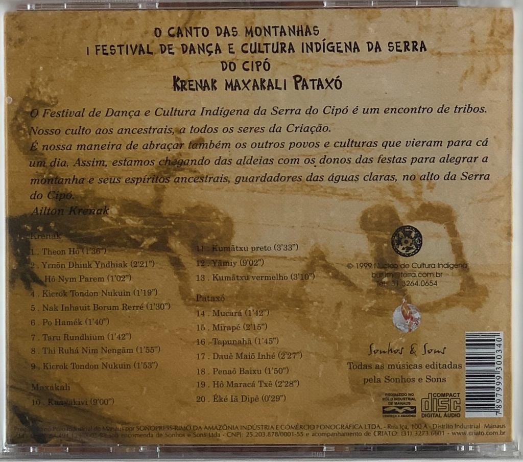 Krenak Maxakali Patachó - O Canto Das Montanhas (CD novo)