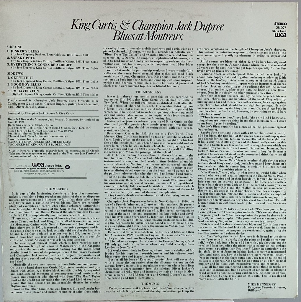 King Curtis & Champion Jack Dupree - Blues at Montreux (LP usado)