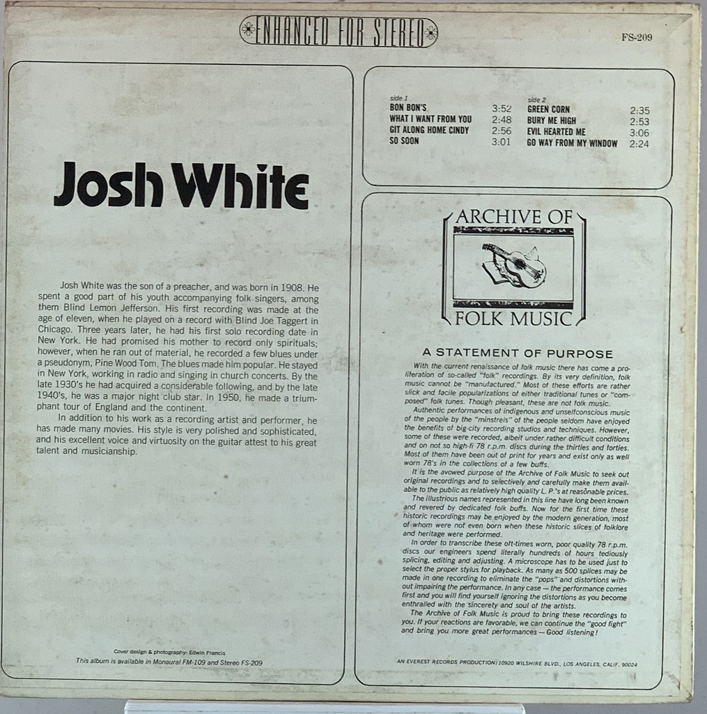 Josh White - Archive Folk Music (LP usado)