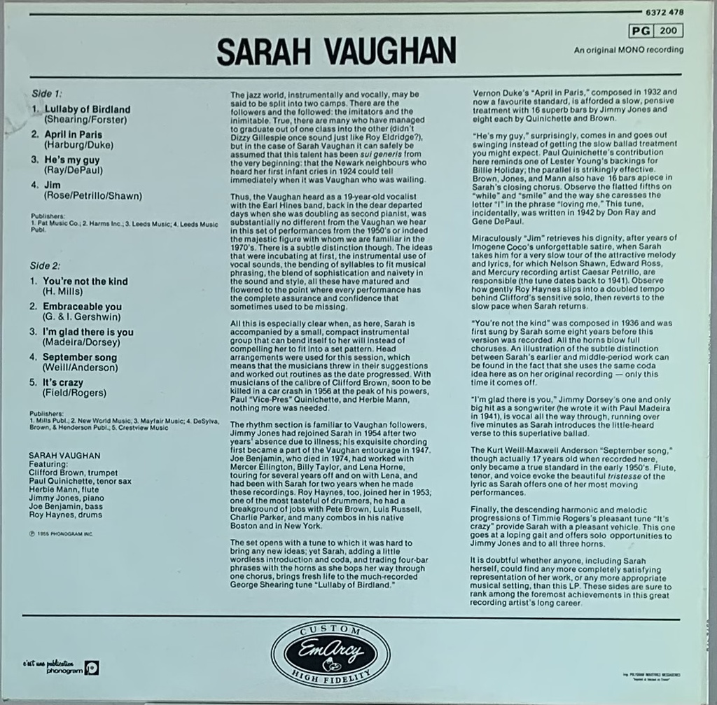 Sarah Vaughan - Sarah Vaughan (LP usado)