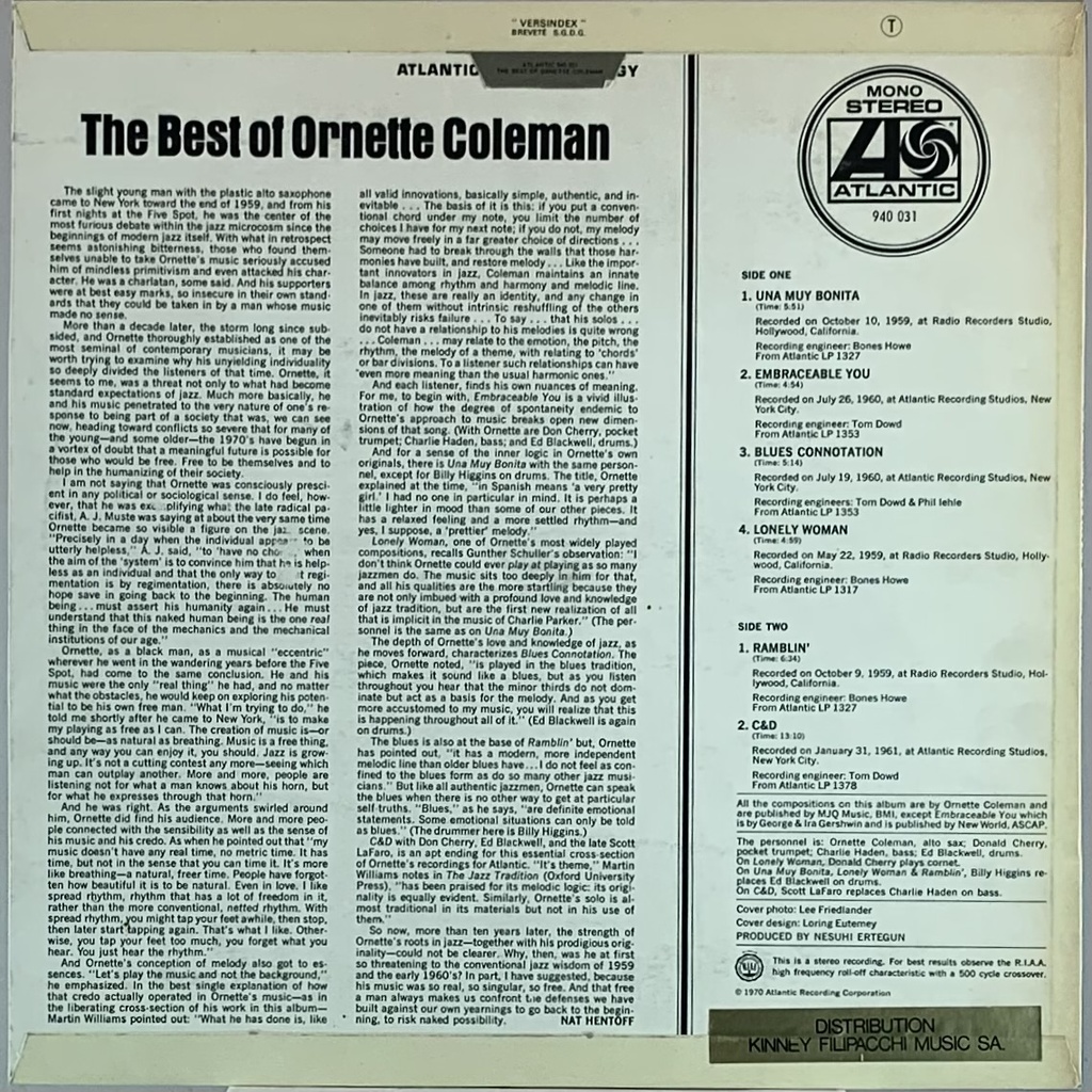 Ornette Coleman – The Best of Ornette Coleman (LP usado)