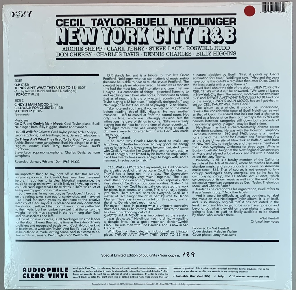 Cecil Taylor/Buell Neidlinger - New York City R&B (novo/lacrado)