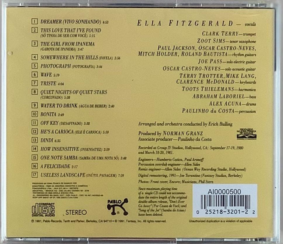 Ella Fitzgerald – Ella Abraça Jobim (CD novo)