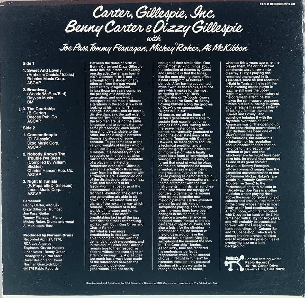 Benny Carter & Dizzy Gillespie – Carter, Gillespie, Inc.(LP usado)