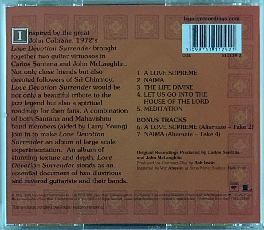 Carlos Santana / Mahavishnu John McLaughlin* – Love Devotion (CD usado)