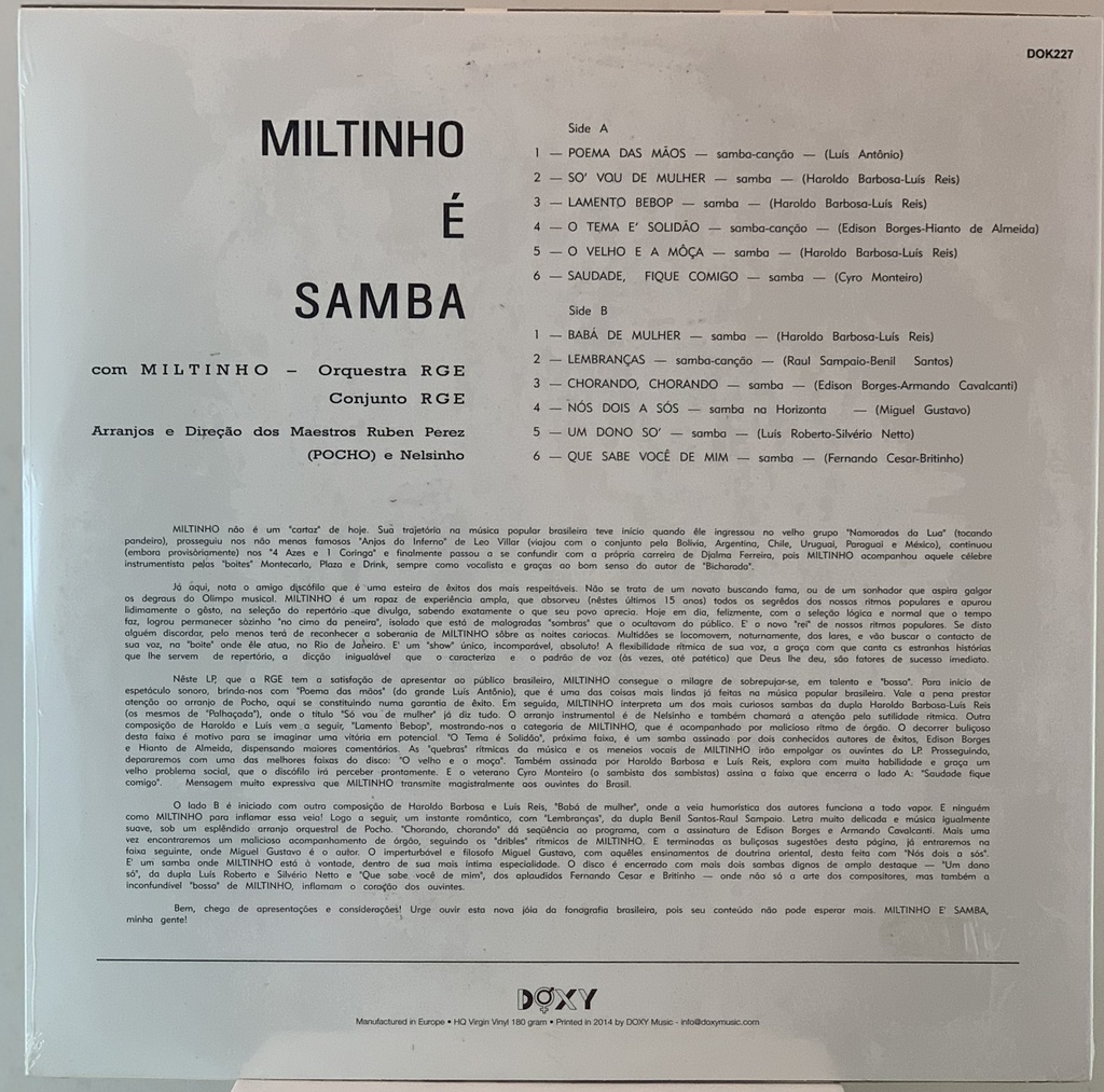 Miltinho - Miltinho É Samba ( LP+CD) (novo/lacrado)