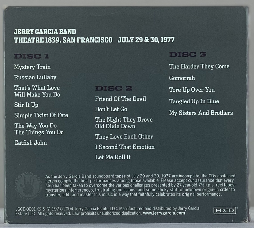 Jerry Garcia Band* – Pure Jerry: Theatre 1839, San Francisco, July 29 & 30, 1977(3CDs usado)