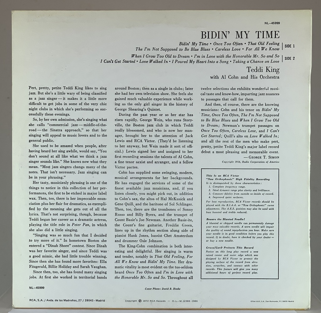 Teddi King with Al Cohn and his Orchestra – Bidin' My Time (LP usado)