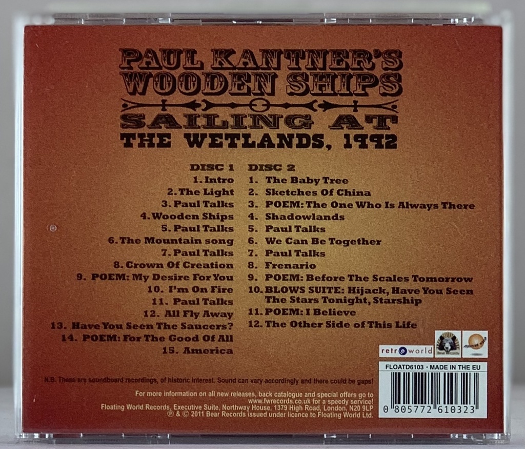 Paul Kantner's Wooden Ships - Sailing at the Werlands 1972 (2 CDs usado)