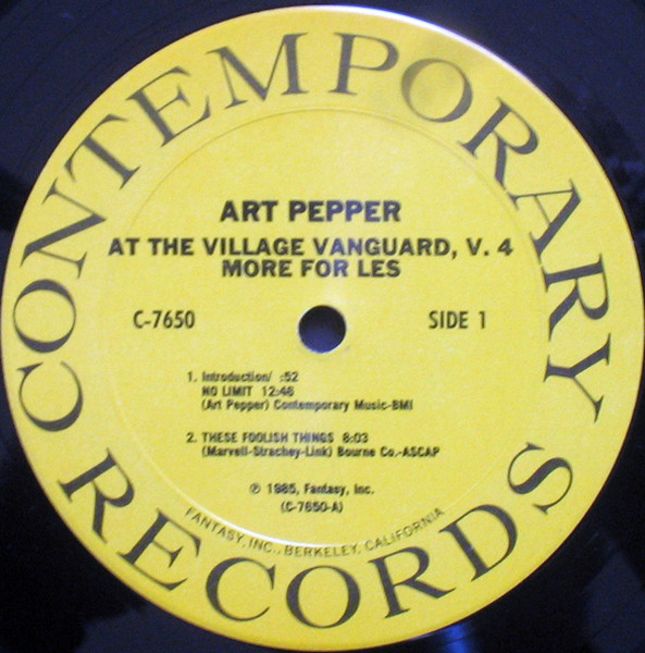 Art Pepper - Art Pepper - More For Les / At The Village Vanguard, Vol. 4 (LP usado)