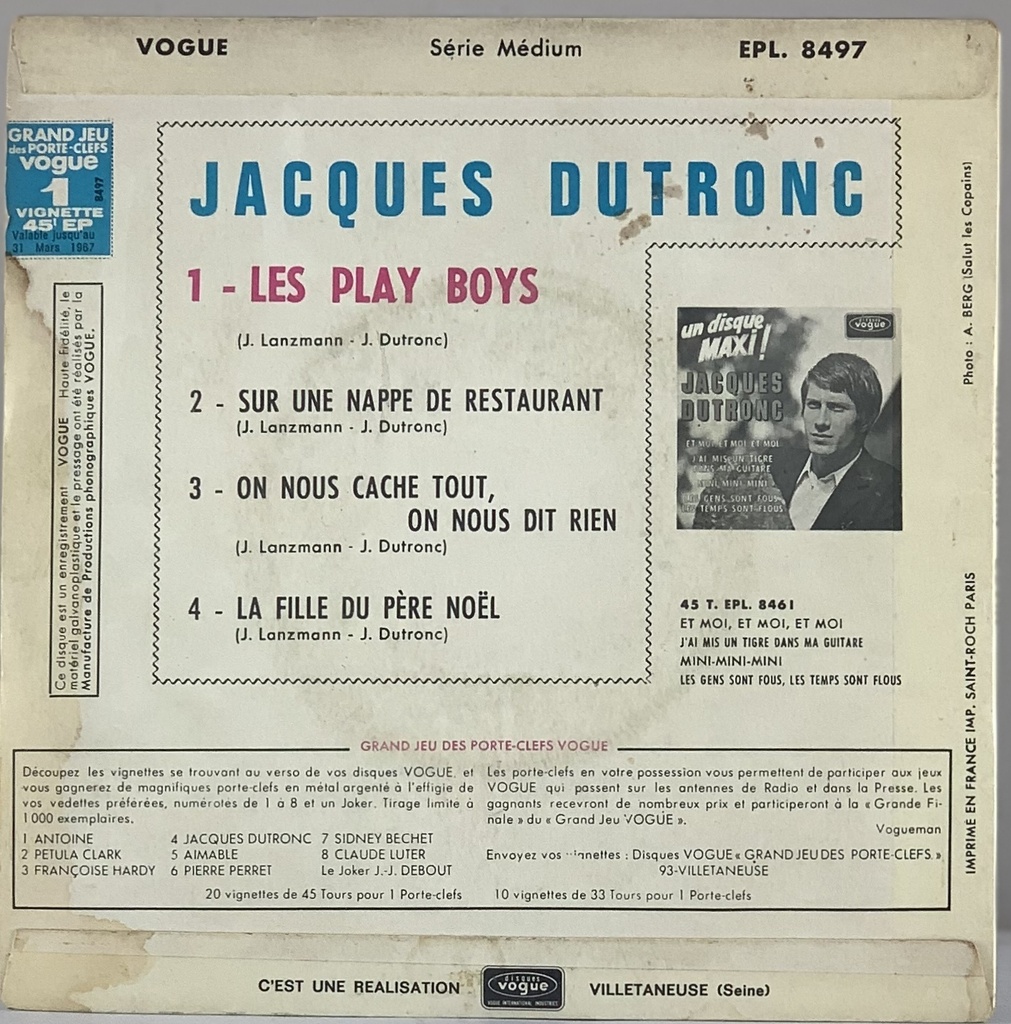 Jacques Dutronc - Les Playboys + 3 (Vinil 7" EP usado)