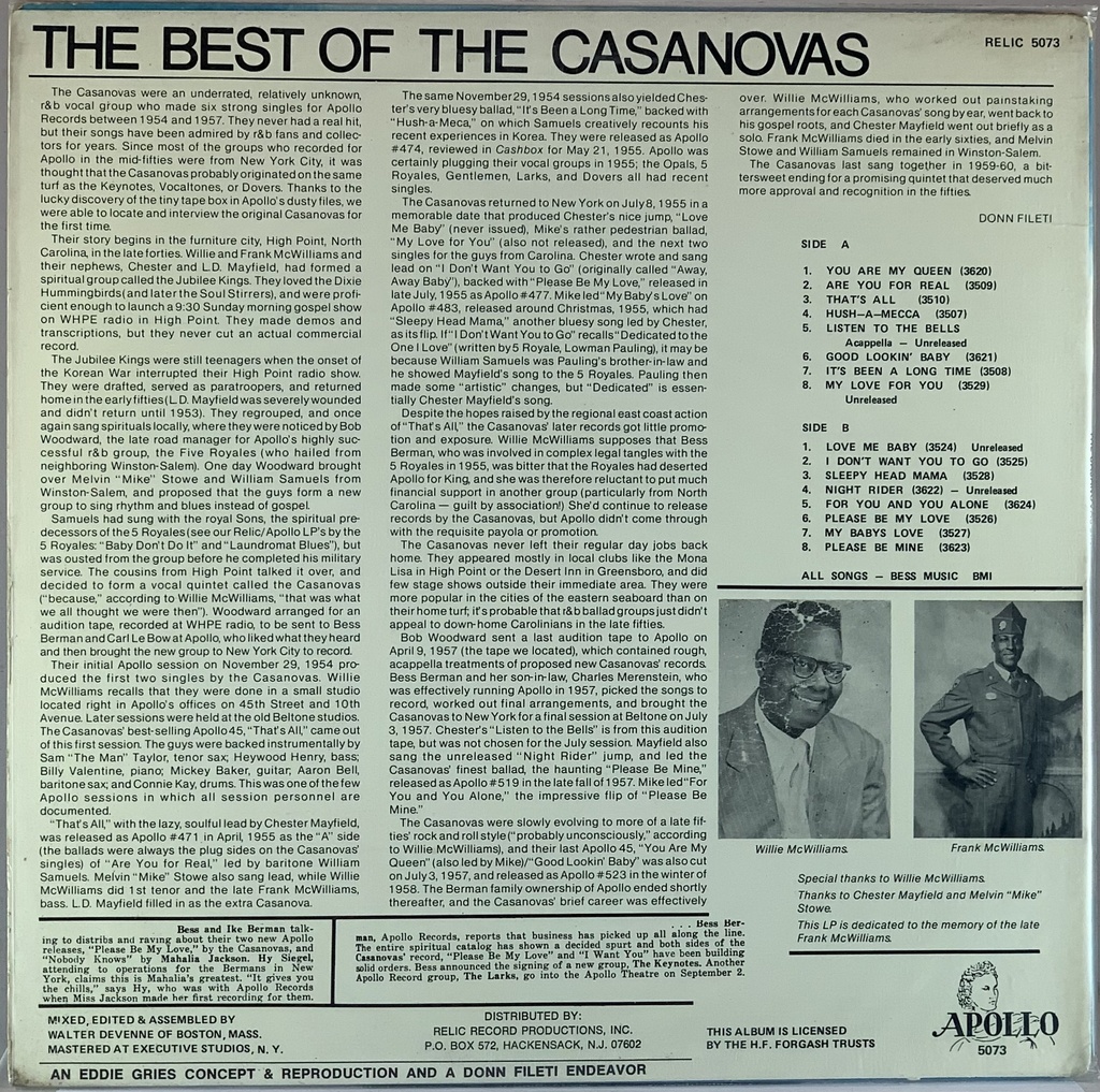 The Casanovas - Sing "You Are My Queen" [The Best Of ] (LP usado VG+/VG+