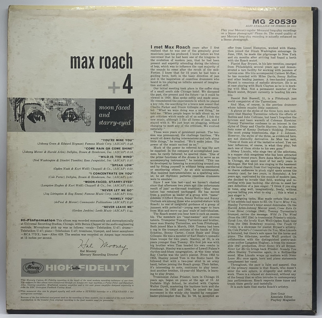 Max Roach + 4 - Moon Faced and Starry Eyed (LP usado)