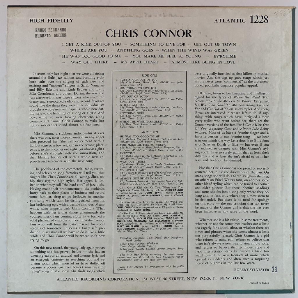 LP Chris Connor - Atlantic 1228 (usado)