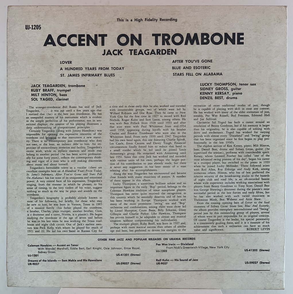 LP Jack Teagarden - Accent On Trombone (usado)