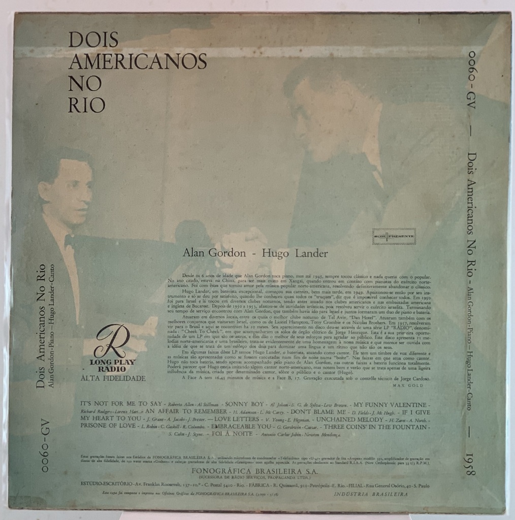 LP Alan Gordon / Hugo Lander - Dois Americanos No Rio (usado)