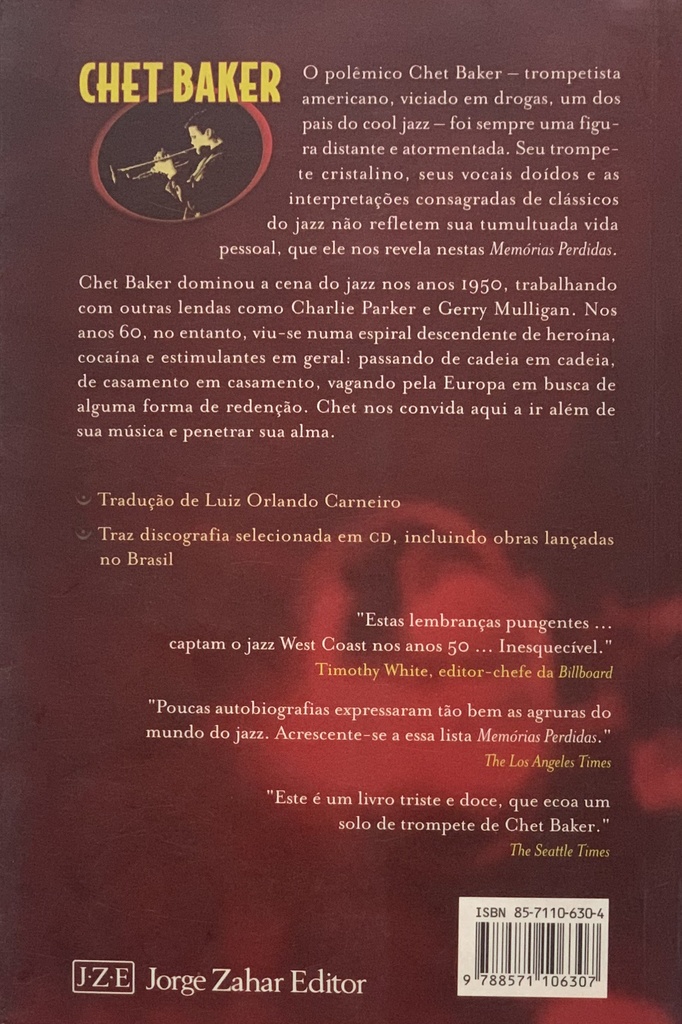 Chet Baker - Memórias Perdidas (Livro usado)