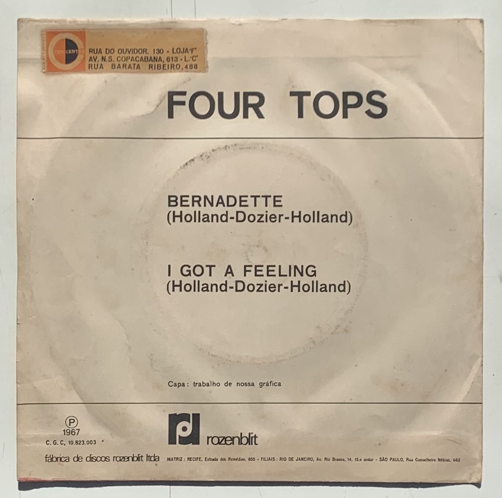 Four Tops - Bernadette / I Got A Feeling (Vinil 7" usado)