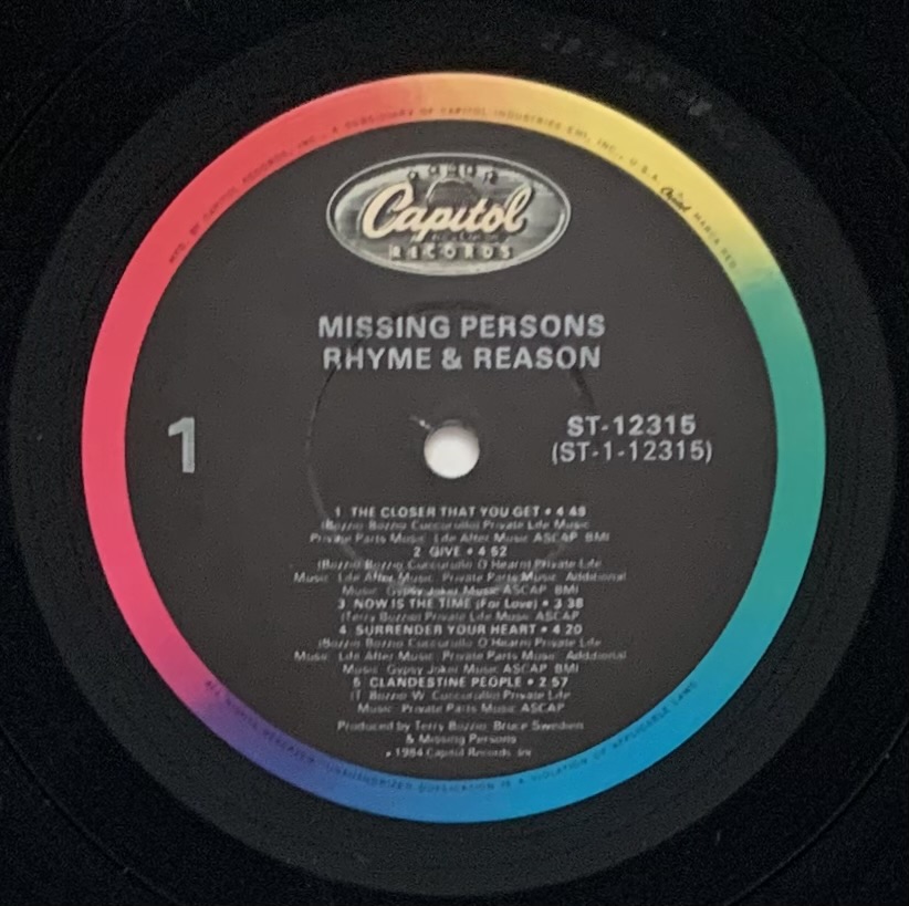 Missing Persons - Rhyme & Reason (LP usado)