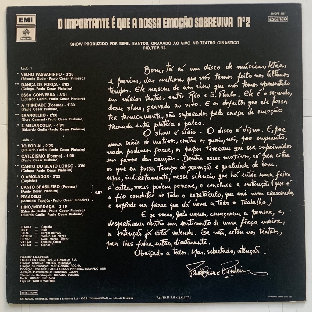 Márcia, Eduardo Gudin, Paulo Cesar Pinheiro - O Importante é que a Nossa Emoção Sobreviva Nº2