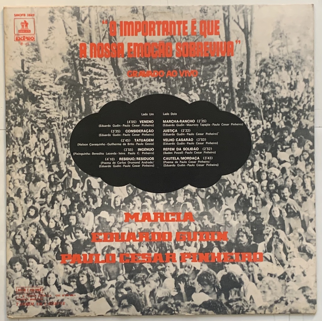 Eduardo Gudin, Paulo César Pinheiro, Márcia – O Importante é que a Nossa Emoção Sobreviva - Gravado ao Vivo (LP usado)