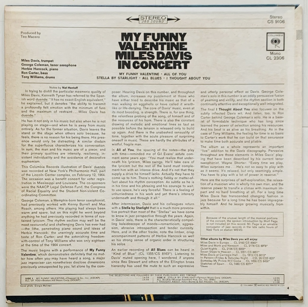 Miles Davis – My Funny Valentine - Miles Davis in Concert (LP usado)