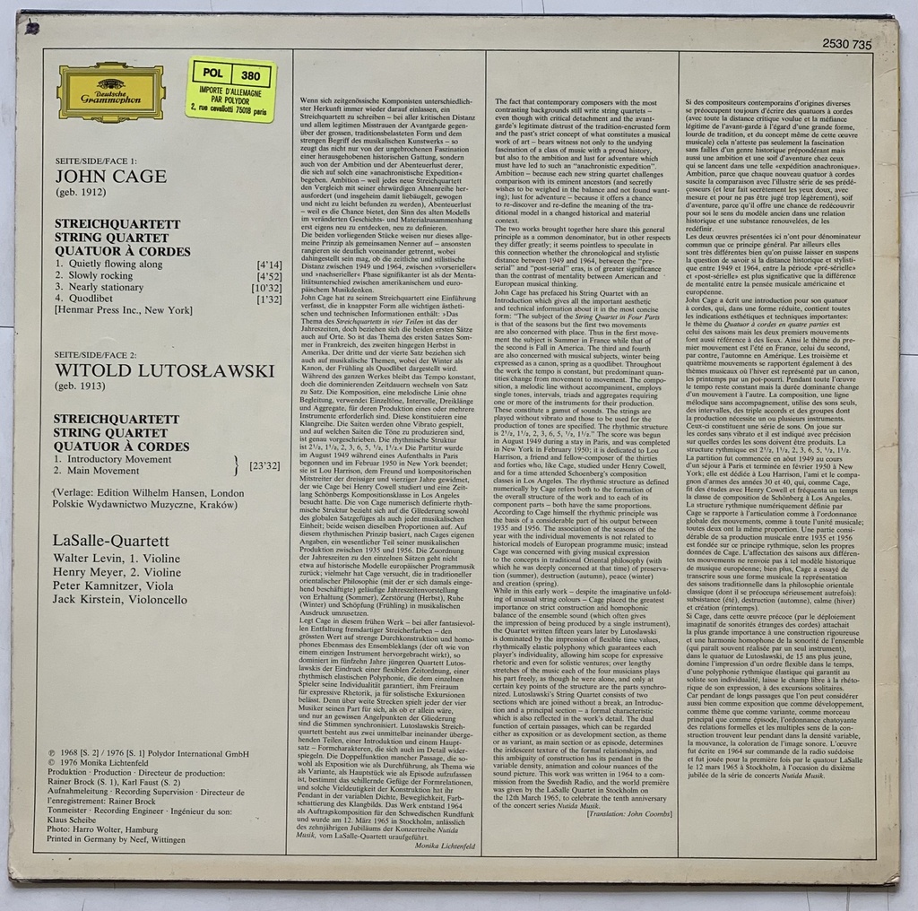 John Cage / Witold Lutosławski - LaSalle-Quartett / Streichquartette (LP usado)